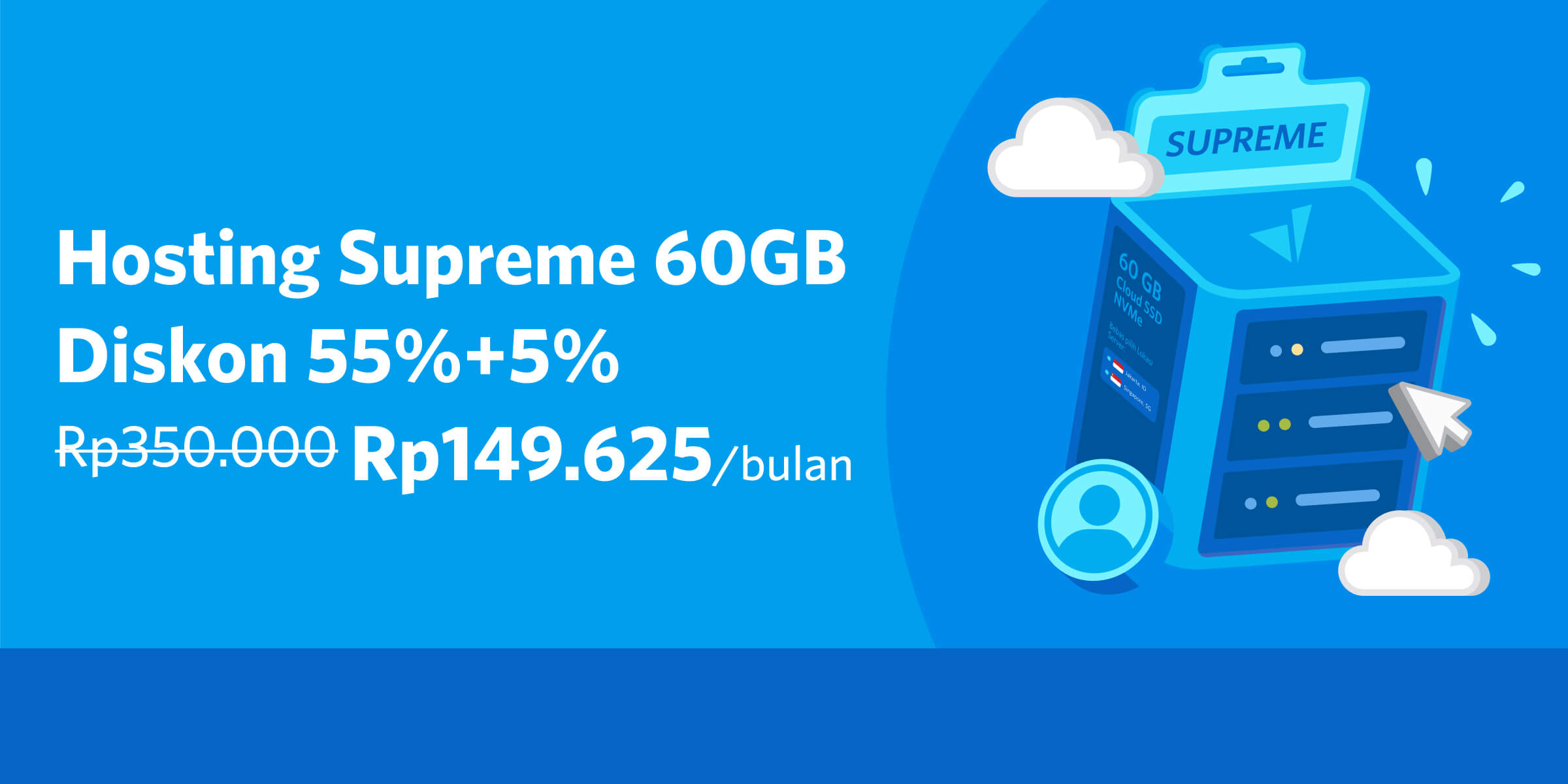 Diskon 55%+5% Web Hosting Supreme 60GB